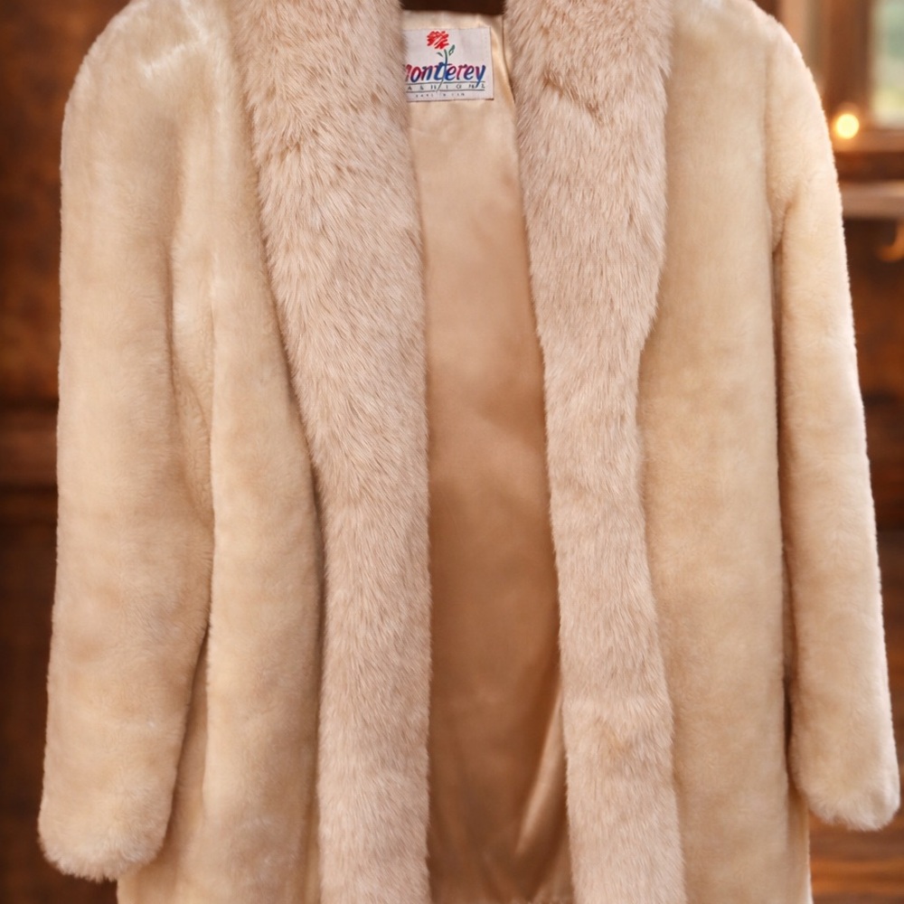 Vintage Faux Fur Coat – Cream / Champagne – Monterey Fashions